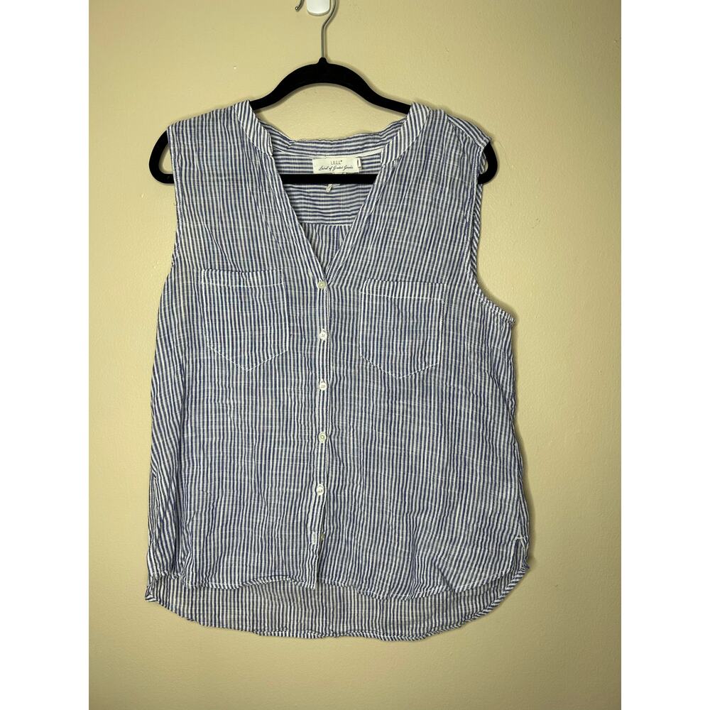 Women’s size 14 H&M L.O.G.G. Blue & White Striped Cotton Button-Up Tank Top